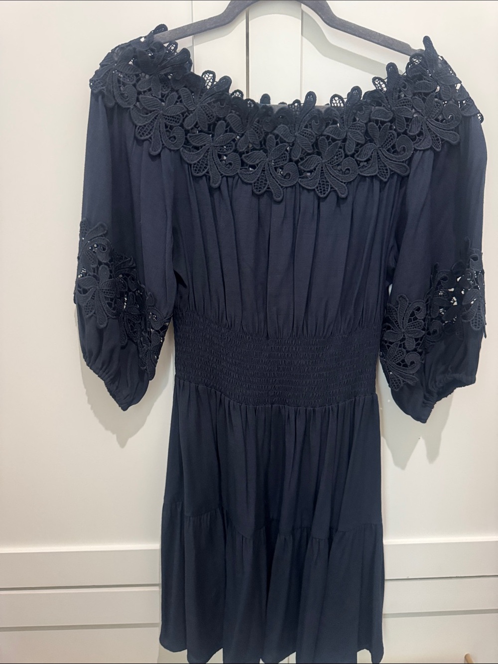 Gianni Bini Black Off-Shoulder Lace-Trim Midi Dress